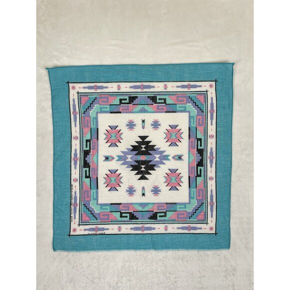Vintage Springs Industries Bandana Aztec Southwestern Print USA Made Turquoise - Picture 5 of 5
